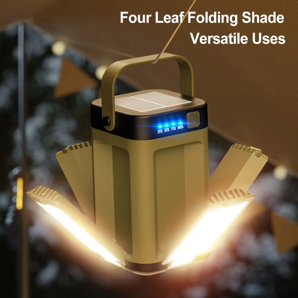 Solar Foldable Camping Lantern Rechargeable Portable Flashlight Outdoor Light for Emergency Camping Hiking