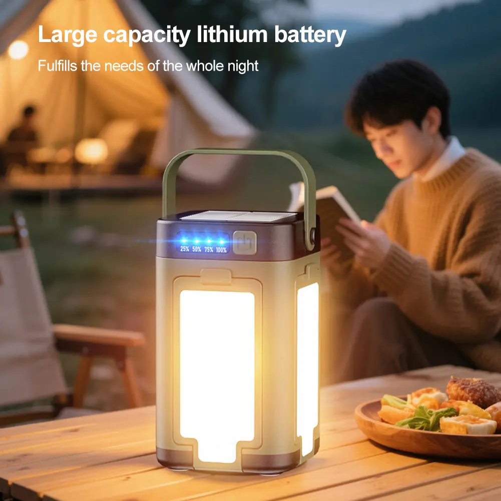 Solar Foldable Camping Lantern Rechargeable Portable Flashlight Outdoor Light for Emergency Camping Hiking