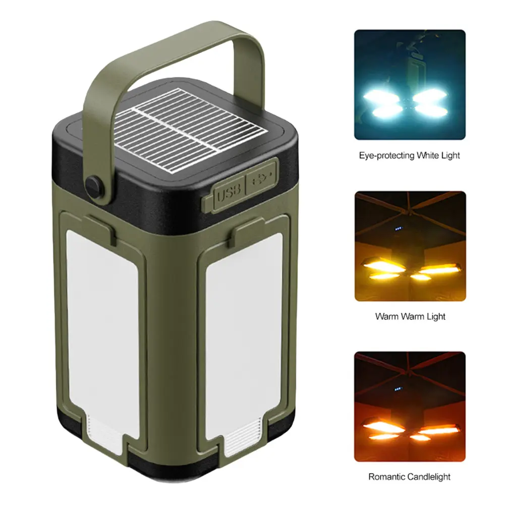 Solar Foldable Camping Lantern Rechargeable Portable Flashlight Outdoor Light for Emergency Camping Hiking