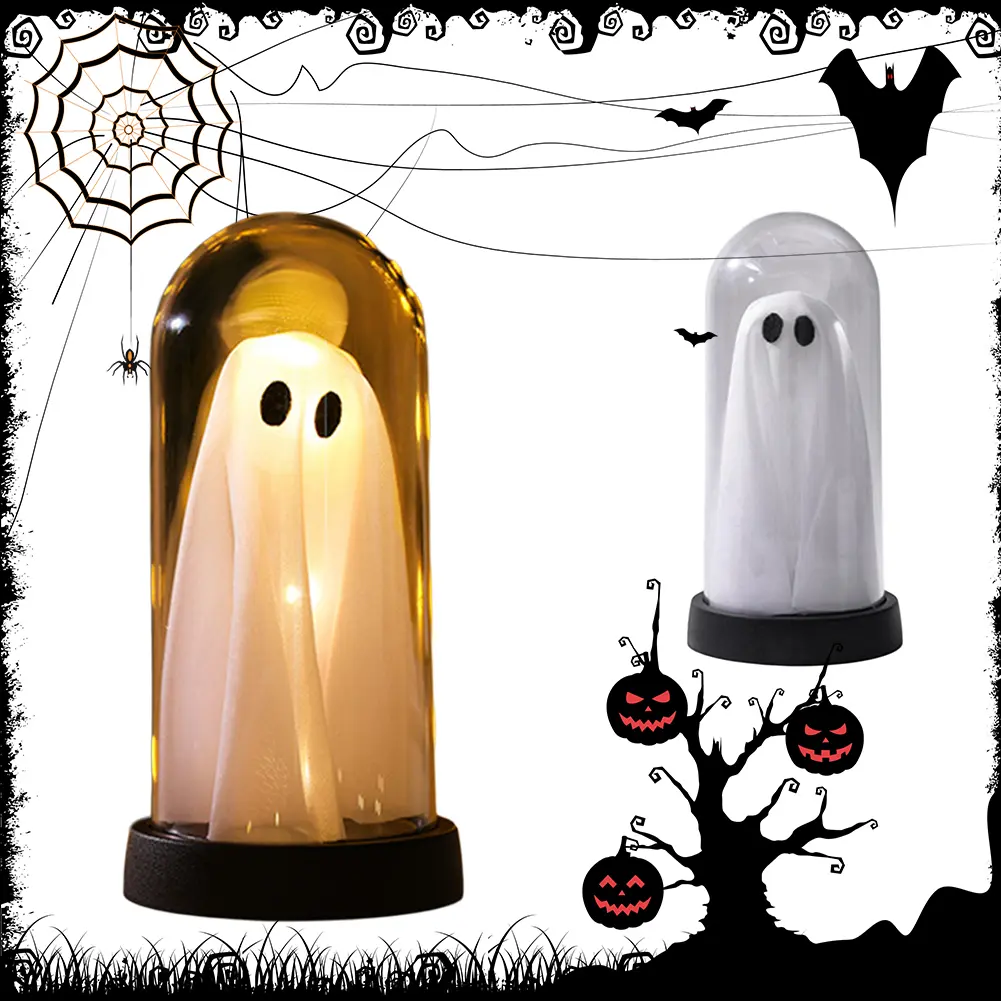 Halloween Ghost Decor Light Cordless Mini Ghost Figurines Light Warm Light Novelty Ghost Tabletop Lamp Festive Atmosphere Light