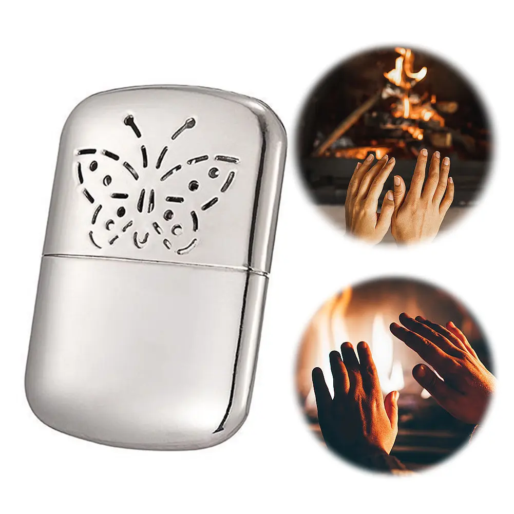 Zinc Alloy Portable Fuel Hand Warmer Reusable Pocket Hand Warmer Small Handy Warmer Heater for Outdoor Hunting Camping