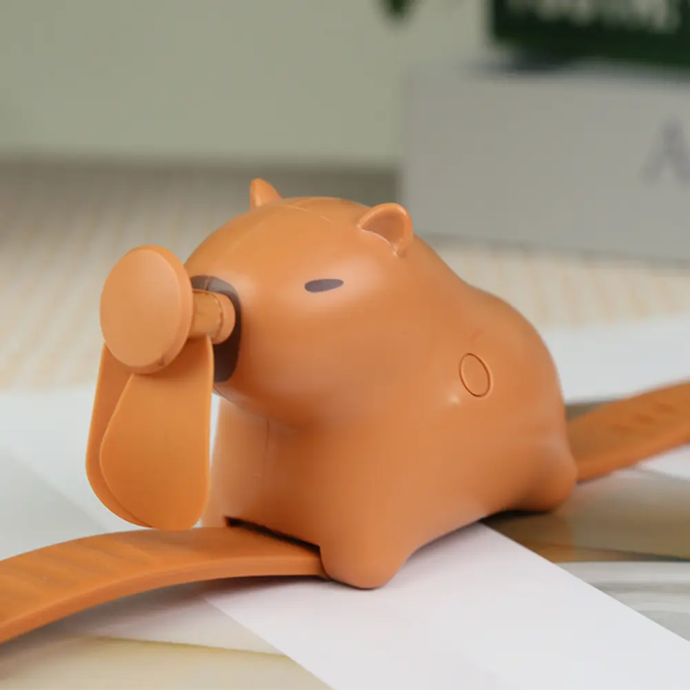 Cute Apybara Portable Wrist Fan 3 Speed USB Rechargeable Handheld Fan Watch Shape Cartoon Mini Fan for Boy Girl Birthday Gifts