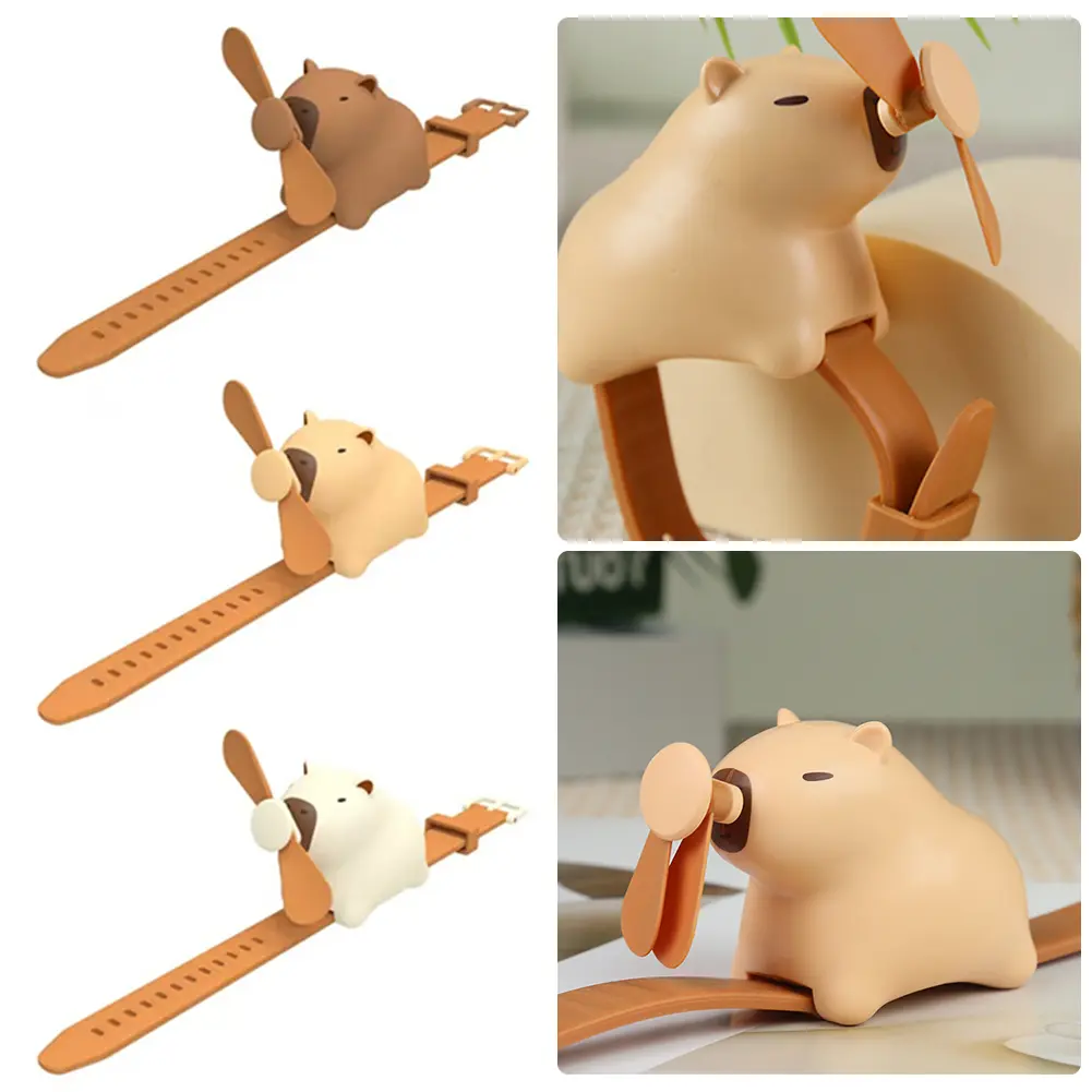 Cute Apybara Portable Wrist Fan 3 Speed USB Rechargeable Handheld Fan Watch Shape Cartoon Mini Fan for Boy Girl Birthday Gifts