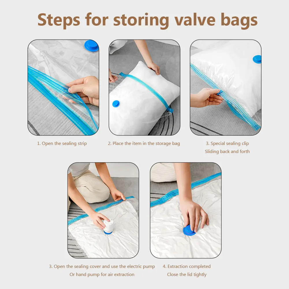6PCS Vacuum Storage Bags Vacuum Seal Bag with Pump Space Saving Bags for Comforters Clothes Pillow Bedding Blanket Storage Bag