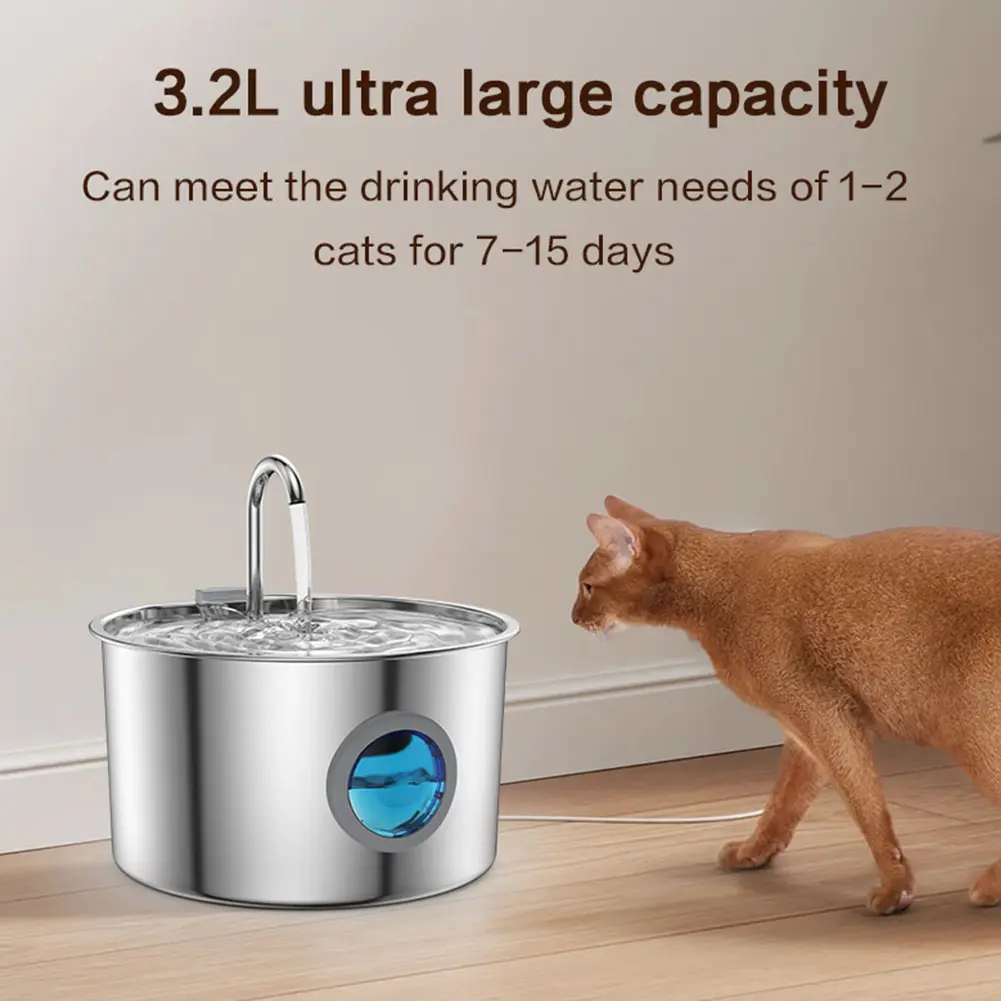 3.2L Pet Water Fountain Automatic Water Feeder Stainless Steel Drinking Fountain Triple Filtration for Pets & Small Animals