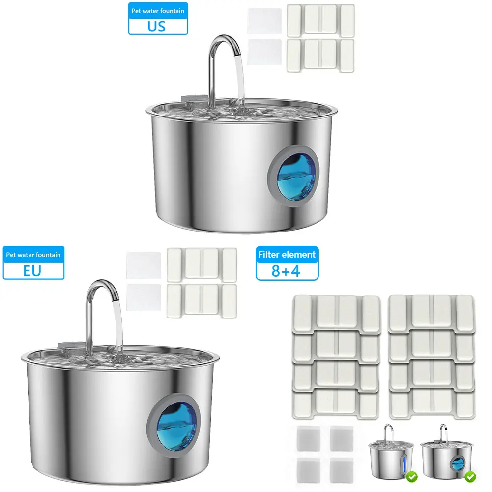 3.2L Pet Water Fountain Automatic Water Feeder Stainless Steel Drinking Fountain Triple Filtration for Pets & Small Animals