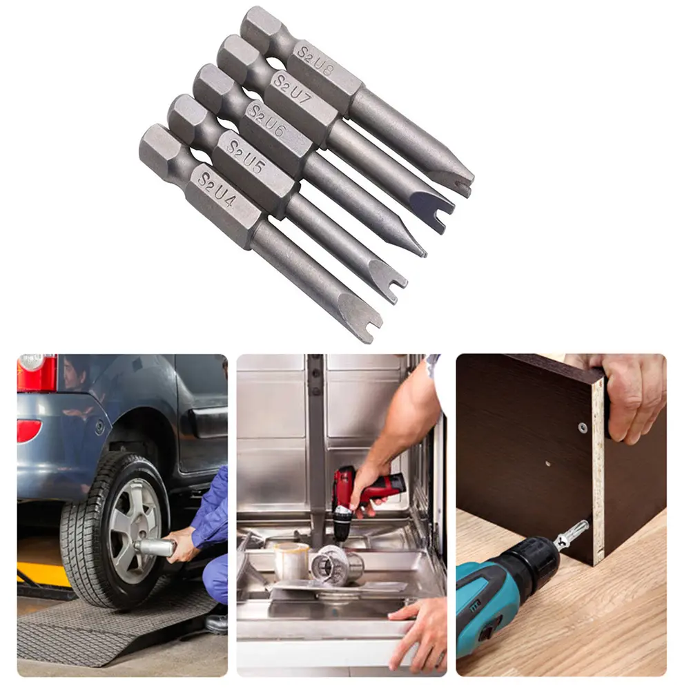 5pcs 1/4 inch Hex Handle Replacement Magnetic U Shape Tip Electric Screwdriver Security Bits 50mm U4-U8 Hand Tools Set