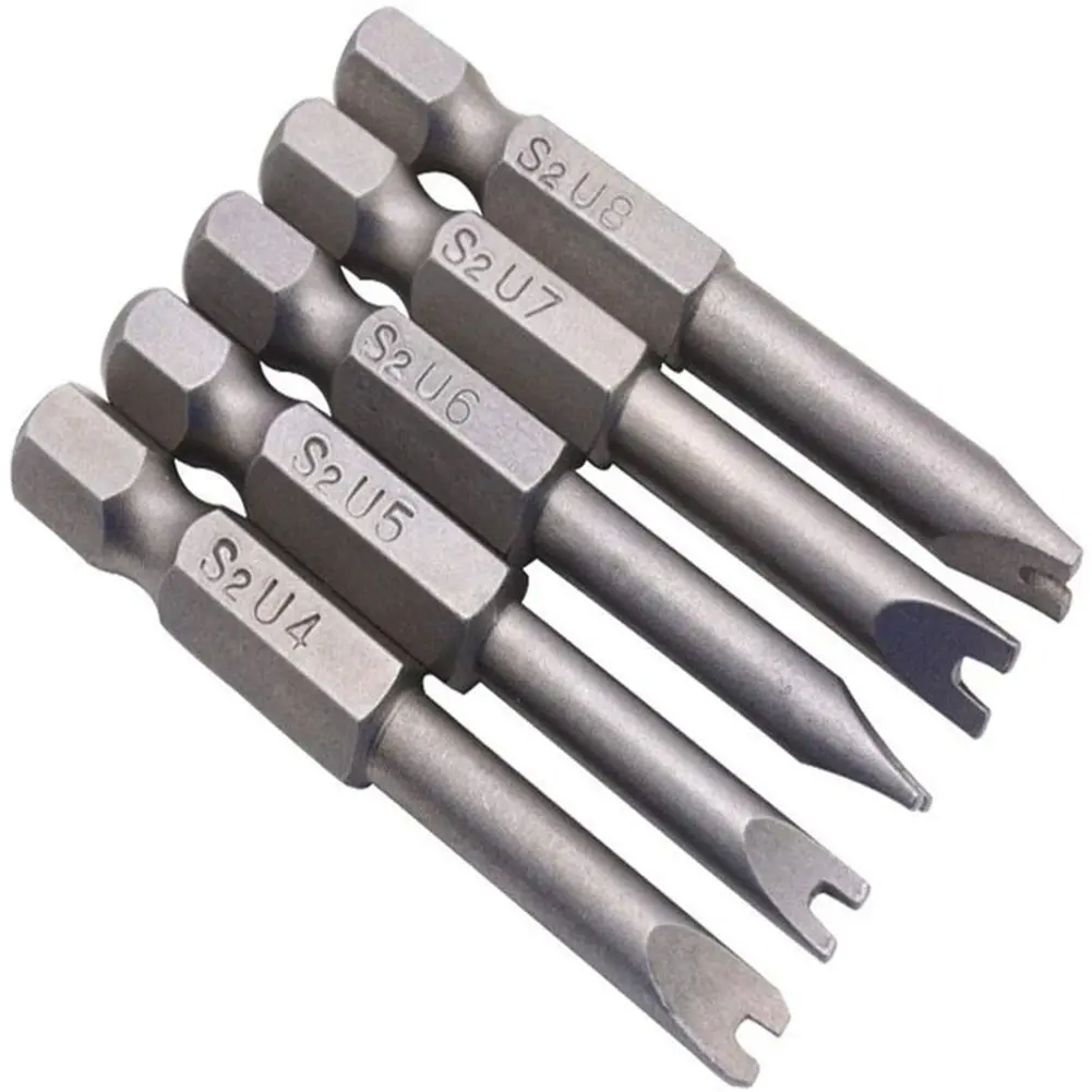 5pcs 1/4 inch Hex Handle Replacement Magnetic U Shape Tip Electric Screwdriver Security Bits 50mm U4-U8 Hand Tools Set