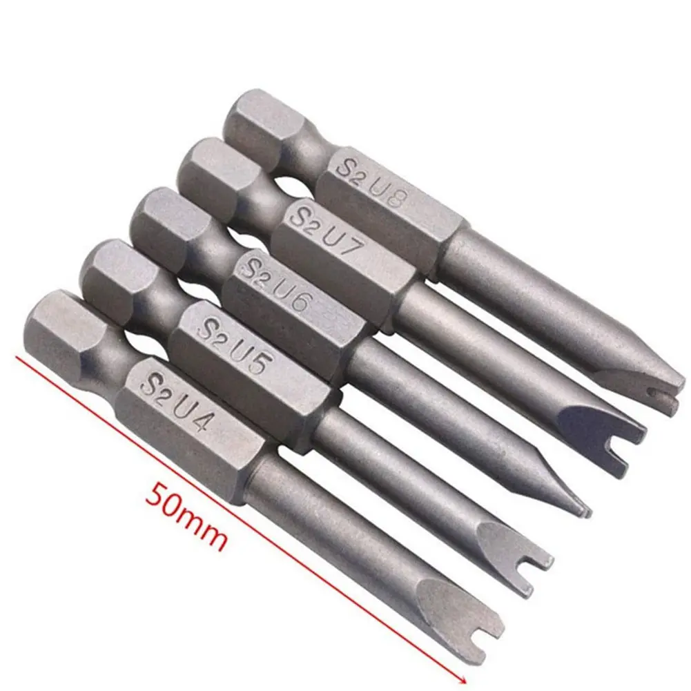 5pcs 1/4 inch Hex Handle Replacement Magnetic U Shape Tip Electric Screwdriver Security Bits 50mm U4-U8 Hand Tools Set