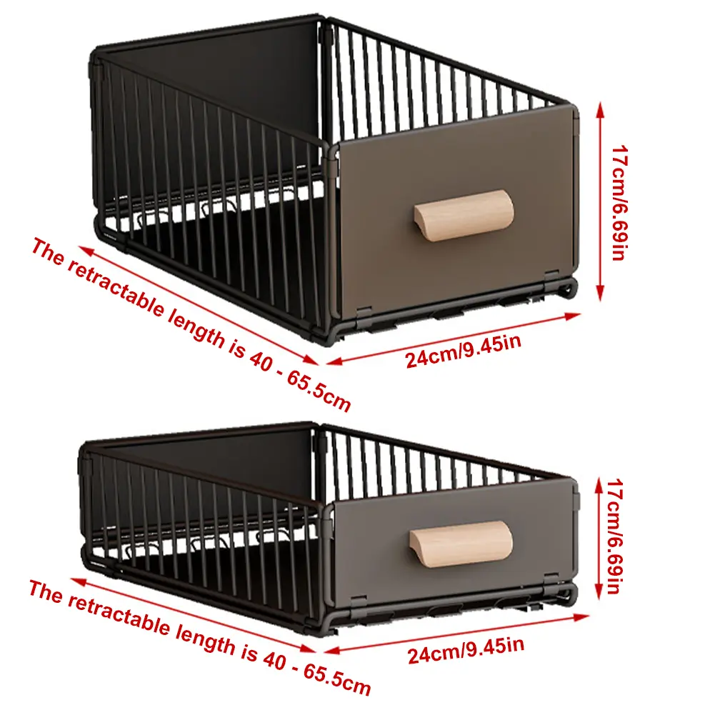 Metal Sliding Cabinet Organizer Punch-Free Multifunctional Basket Wear Resist Storage Basket Drawer for Kitchen & Bathroom