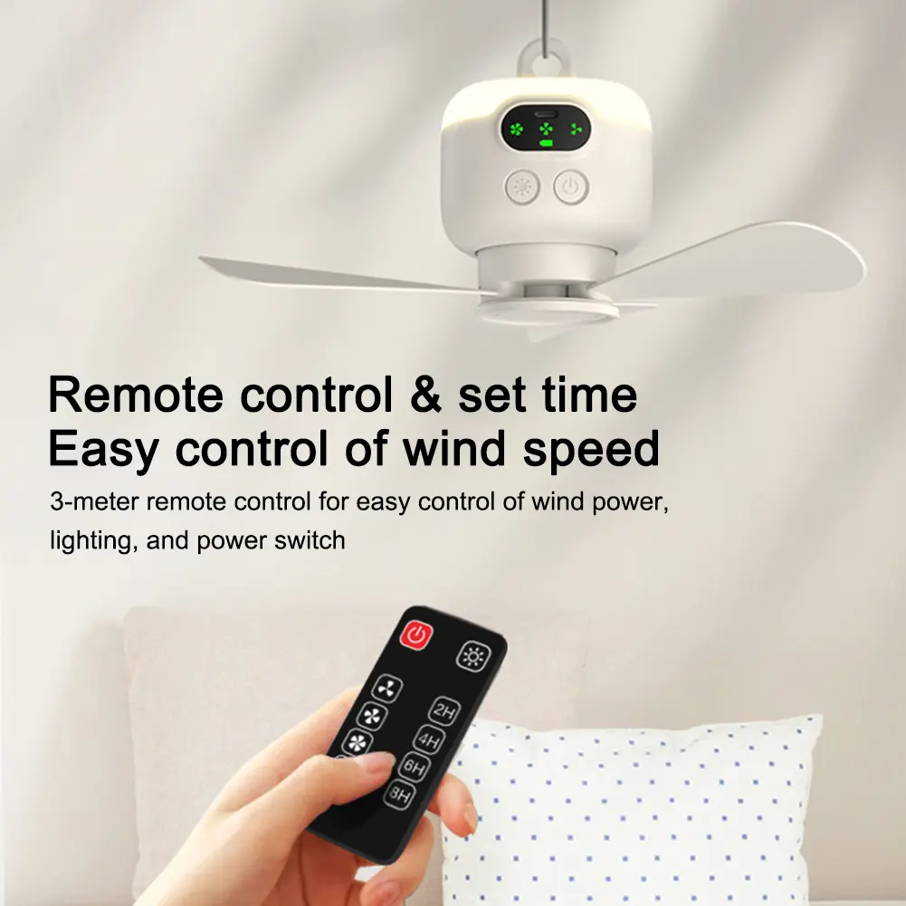 Ceiling Fan 8000mAh Wireless Portable Camping Ceiling Fan Rechargeable Tent Ceiling Lamp Fan with Lighting and Remote Control
