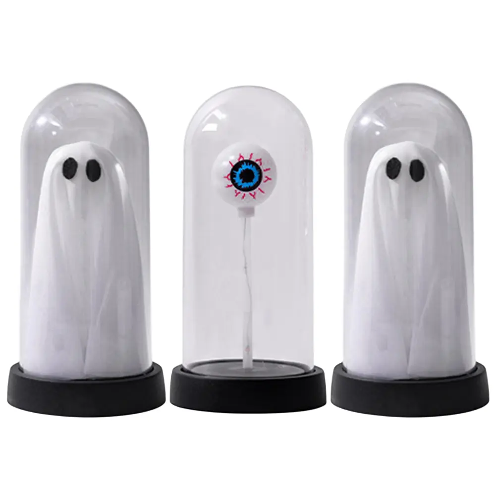 Halloween Ghost Decor Light Cordless Novelty Ghost Tabletop Lamp Warm Light Under Glass Lighted Ghost Festive Atmosphere Light