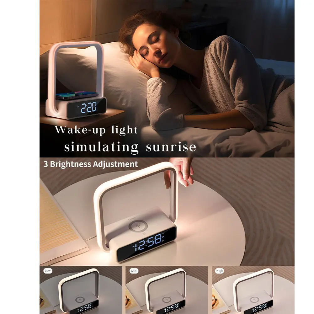 Touch Lamp with Wireless Charger 3-Grade Dimmable Touch Lamps for Nightstand Touch Night Light for Nightstand Bedroom Wood Decor