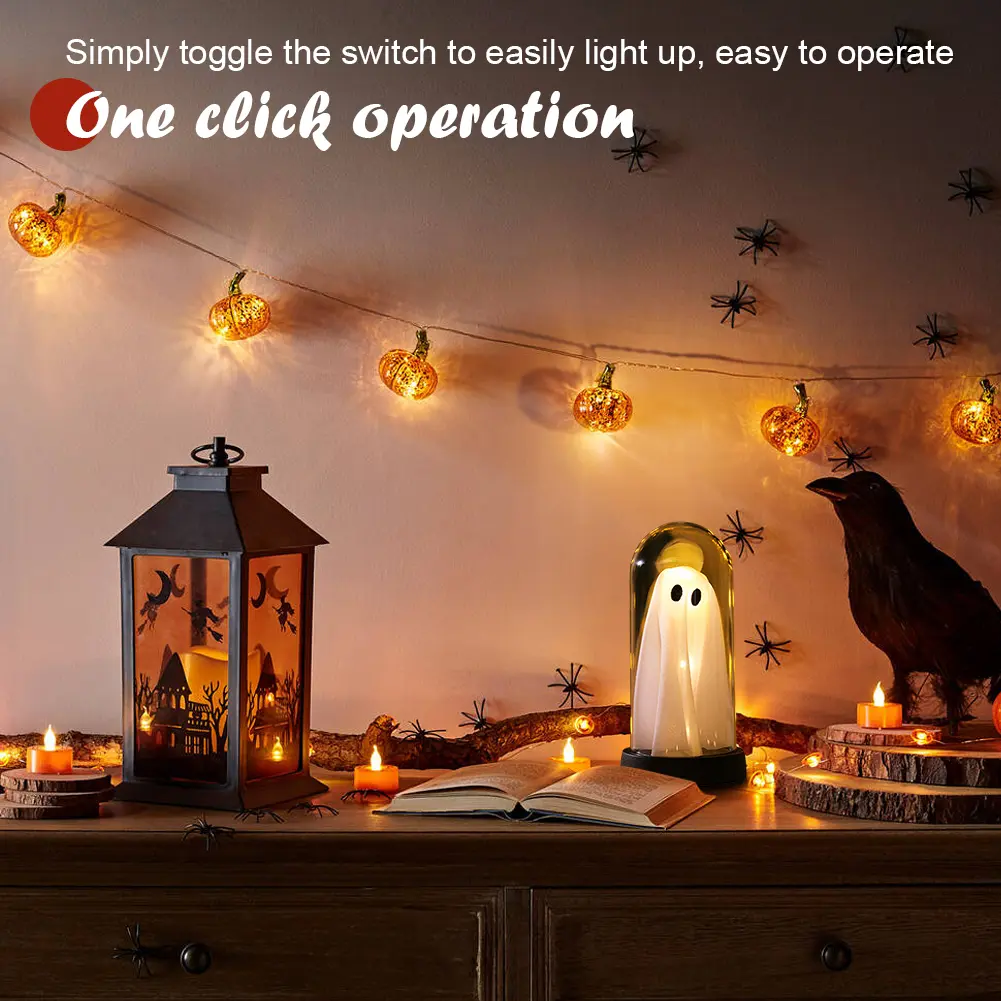 Halloween Ghost Decor Light Cordless Novelty Ghost Tabletop Lamp Warm Light Under Glass Lighted Ghost Festive Atmosphere Light