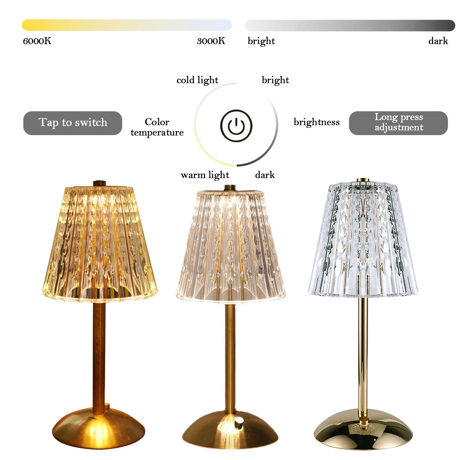 LED Elegant Table Lamp Touch Sensor Desktop Night Light Type-C Rechargeable Dimming Atmosphere Light Room Decor Lighting