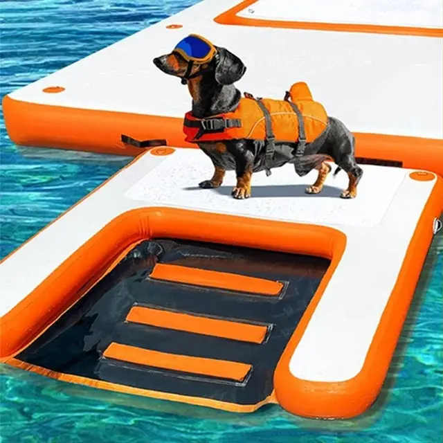 Dog on Water Ladder Steps Inflatable Dog Boat Ramp