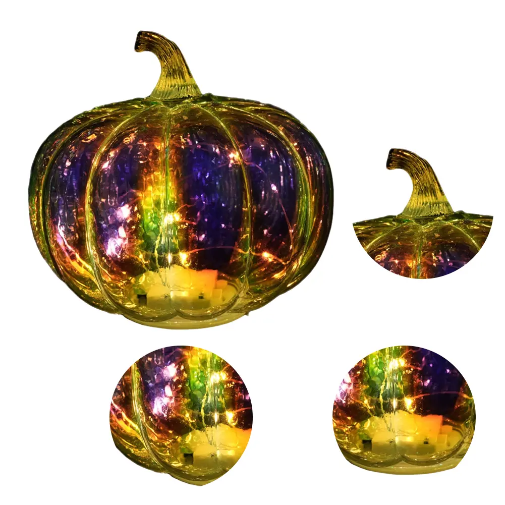 Decorative Pumpkin Lantern with Timer Halloween Luminous Ornaments 3 Modes Glass Pumpkin Lantern Holiday Lighting Decorations