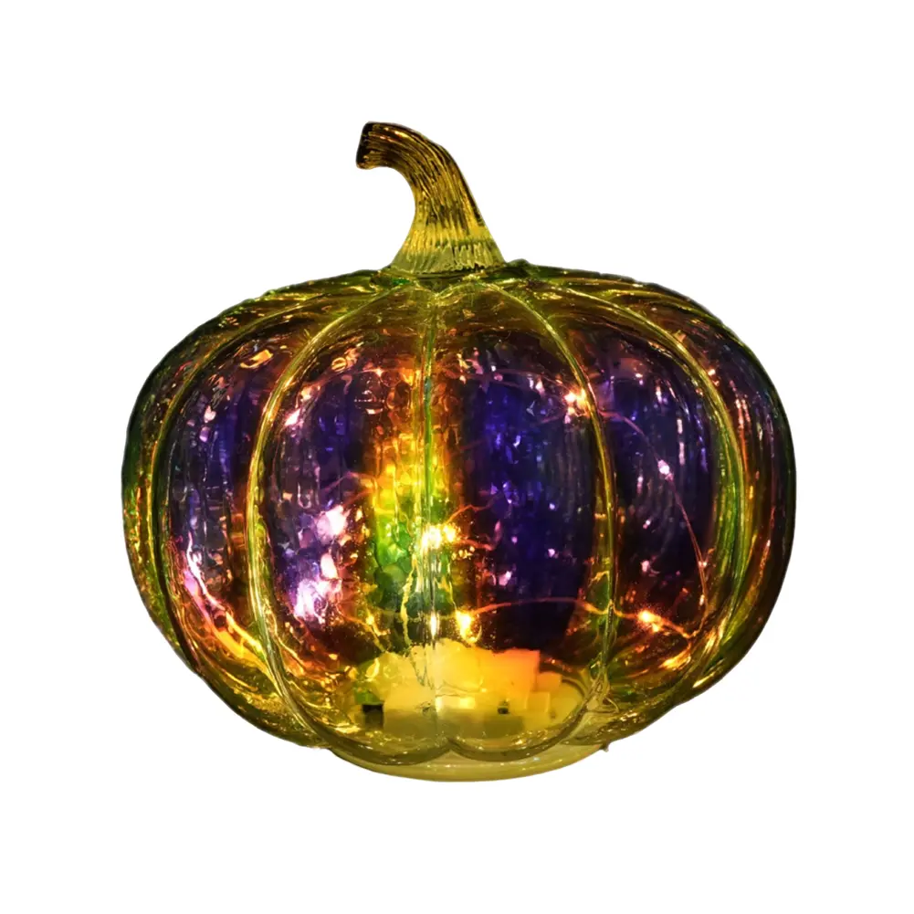 Decorative Pumpkin Lantern with Timer Halloween Luminous Ornaments 3 Modes Glass Pumpkin Lantern Holiday Lighting Decorations