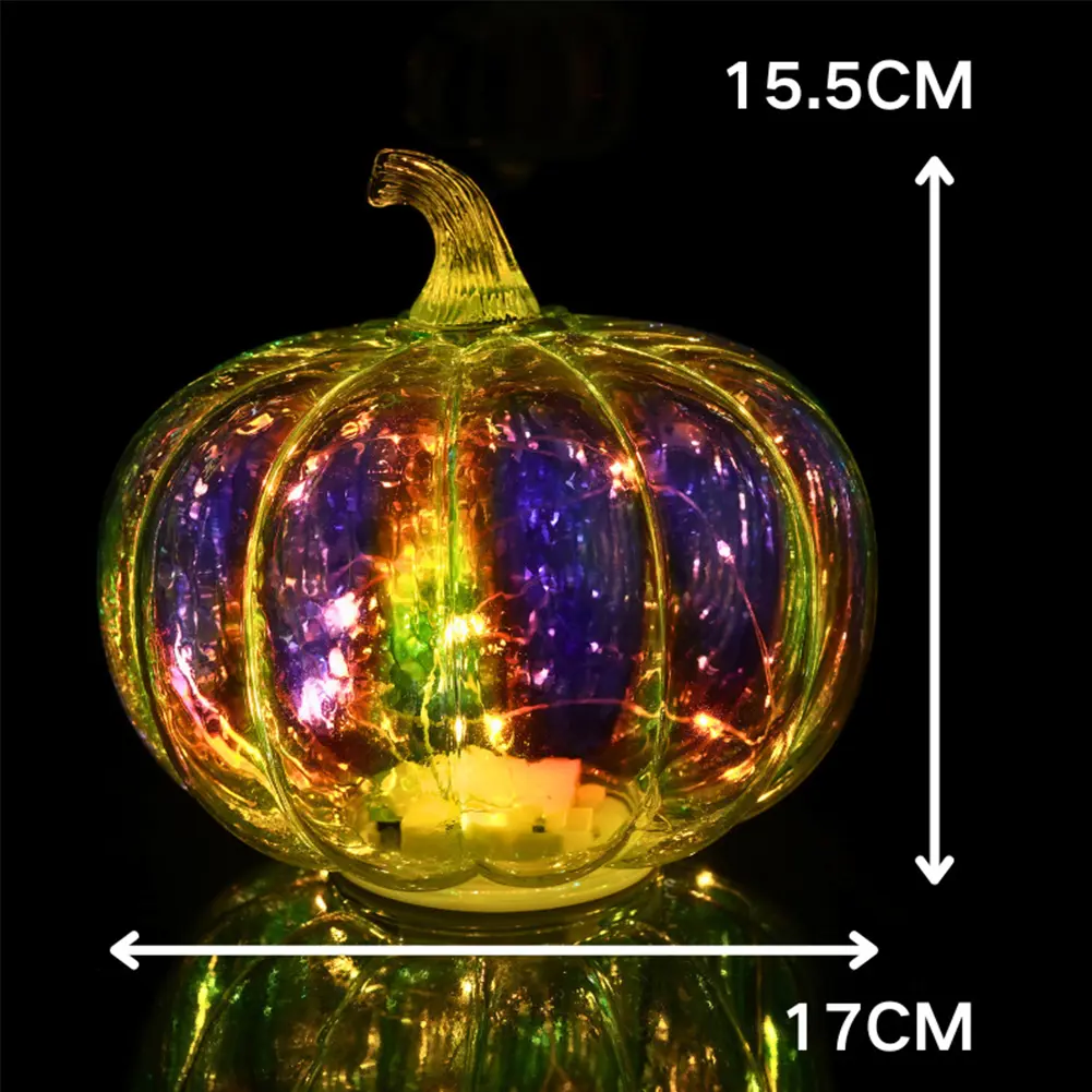Decorative Pumpkin Lantern with Timer Halloween Luminous Ornaments 3 Modes Glass Pumpkin Lantern Holiday Lighting Decorations