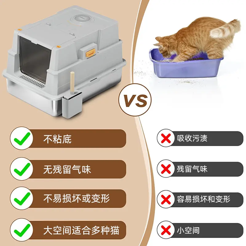 Extra Large Odor-Proof Stainless Steel Cat Litter Box with Sand Tray Fully Enclosed Cat Toilet Wholesale Pet Supplies
