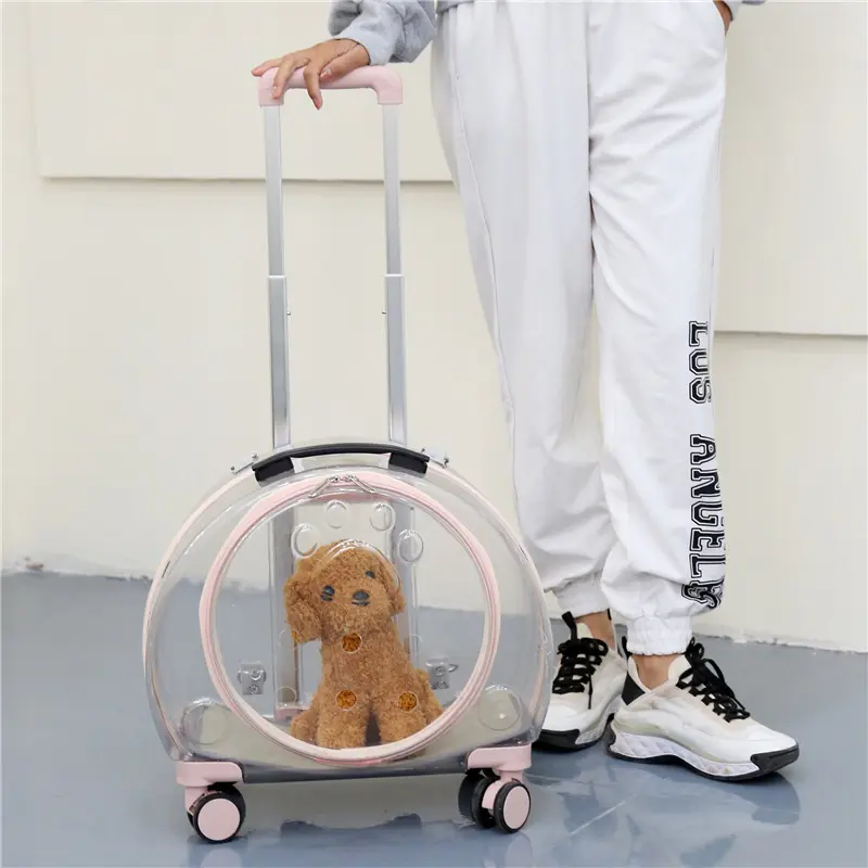 Airline Approved Cat Dog Carrier Backpack Fully Transparent Portable PC Trolley Case With Wheels Breathable Travel Kennel Bag