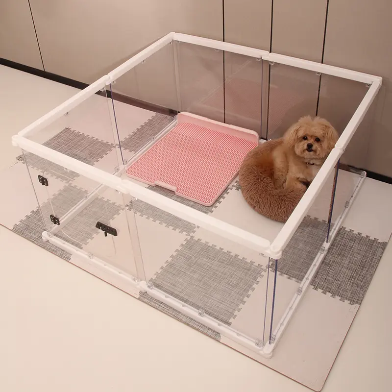 Small Animal Pet Fence Dog Cage Transparent Steel Combination Net for Indoor Balcony Novelty White Pattern