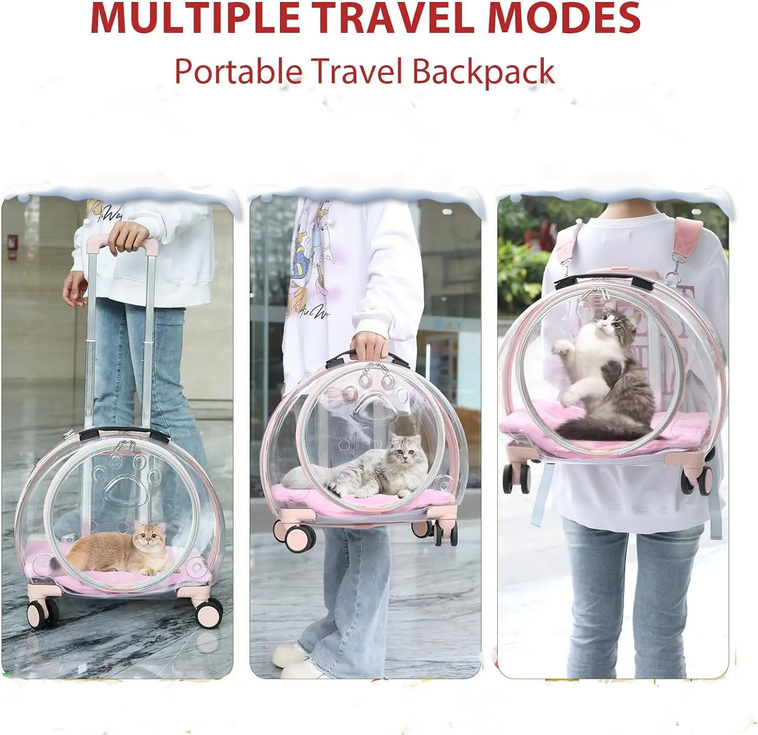 Airline Approved Cat Dog Carrier Backpack Fully Transparent Portable PC Trolley Case With Wheels Breathable Travel Kennel Bag