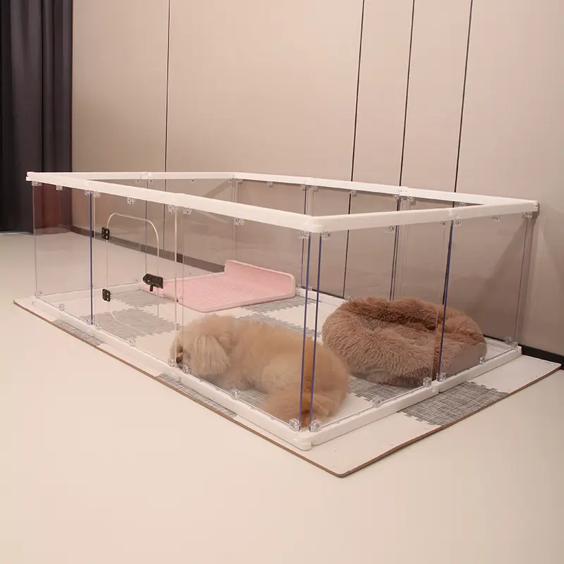 Small Animal Pet Fence Dog Cage Transparent Steel Combination Net for Indoor Balcony Novelty White Pattern