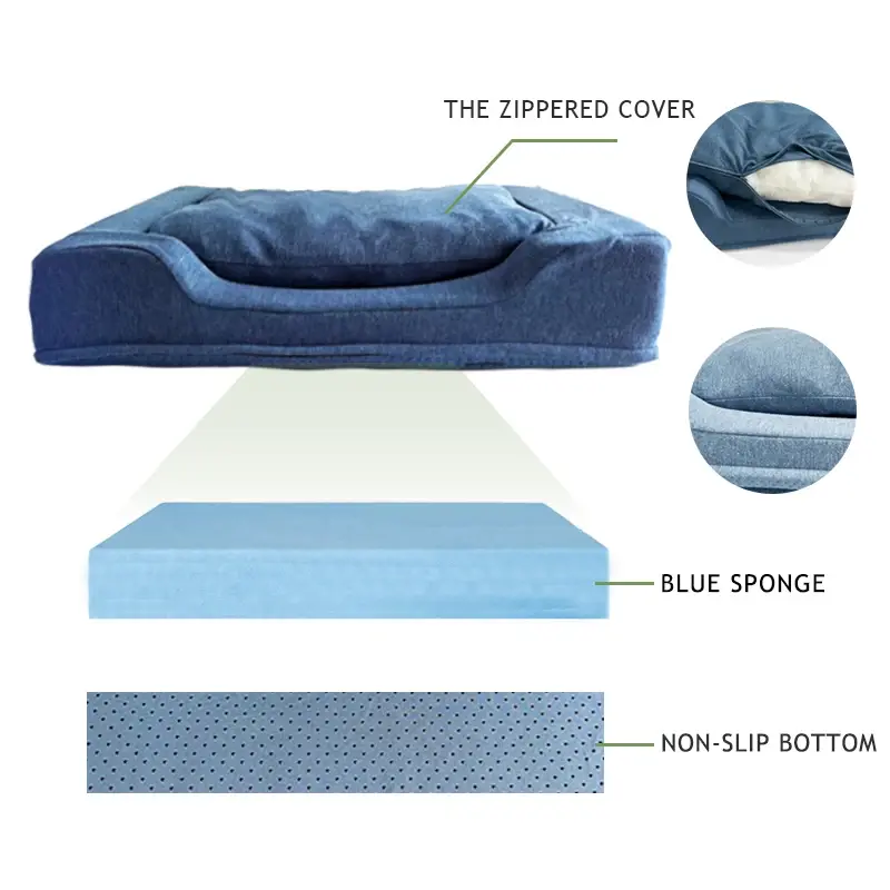 Blue XL soft memory foam removable inner super large comfortable non-slip bottom pet sofa bed