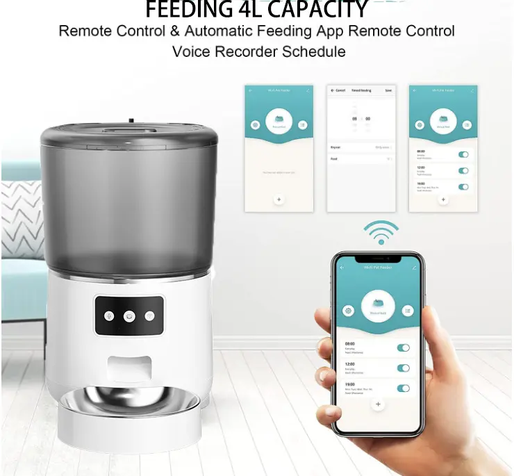 Dog Cat Smart Pet Food Bowl Dispenser Auto Connected Feeder 4L Wifi App Remote Control Automatic Pet Feeder With Button