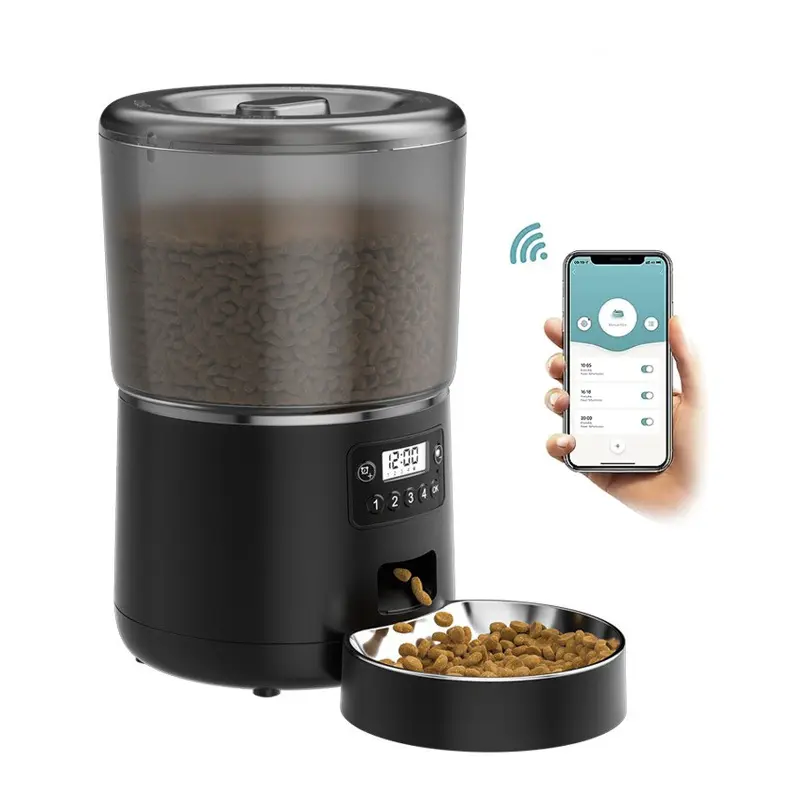 Dog Cat Smart Pet Food Bowl Dispenser Auto Connected Feeder 4L Wifi App Remote Control Automatic Pet Feeder With Button