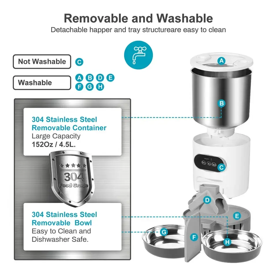 Smart Automatic Pet Feeder 4.5L Timed Cat Dry Food Dispenser Voice Recorder IR Sensor Stainless Steel Automatic Dog Food Feeder