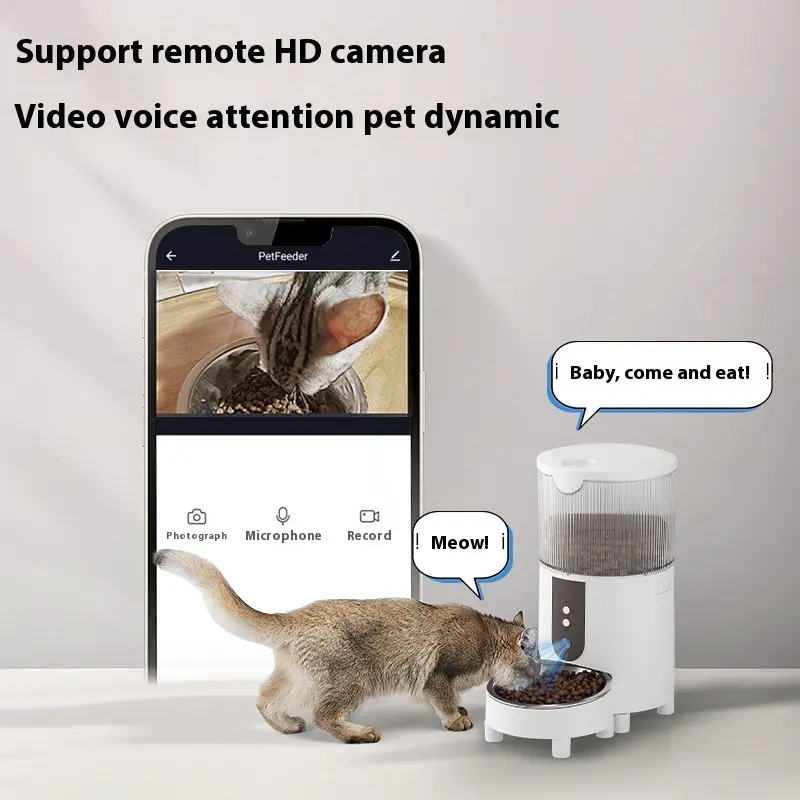 Automatic Interactive Pet Feeder With Camera Mobile Phone App Auto Connected Microchip Portion Control Cat Food Smart Dispenser