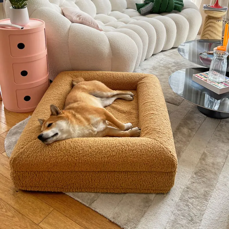 Manufacture Custom Hot Sale Washable Luxury Waterproof Removable Large Memory Foam Boucle Orthopedic Dog Bed With Zipper