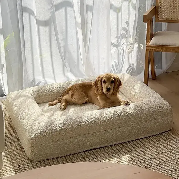 Manufacture Custom Hot Sale Washable Luxury Waterproof Removable Large Memory Foam Boucle Orthopedic Dog Bed With Zipper