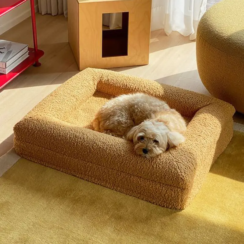 Manufacture Custom Hot Sale Washable Luxury Waterproof Removable Large Memory Foam Boucle Orthopedic Dog Bed With Zipper