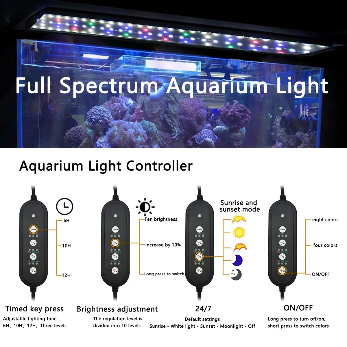 90CM Multiple Colors Aquarium Accessories Fish Tank Light Waterproof  RGB Aquarium Grow Lights for Freshwater