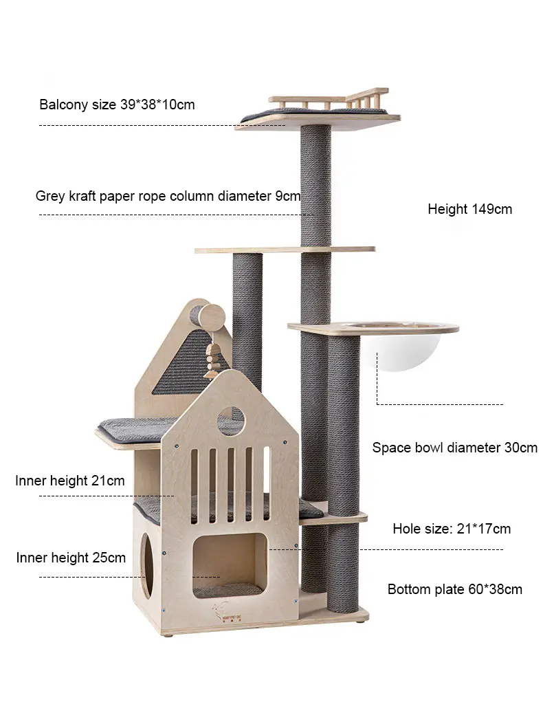 Large Cat Tree Cat Climbing Frame Vertical Scratching Post Pet Toy Condo Wood Cat Scratcher