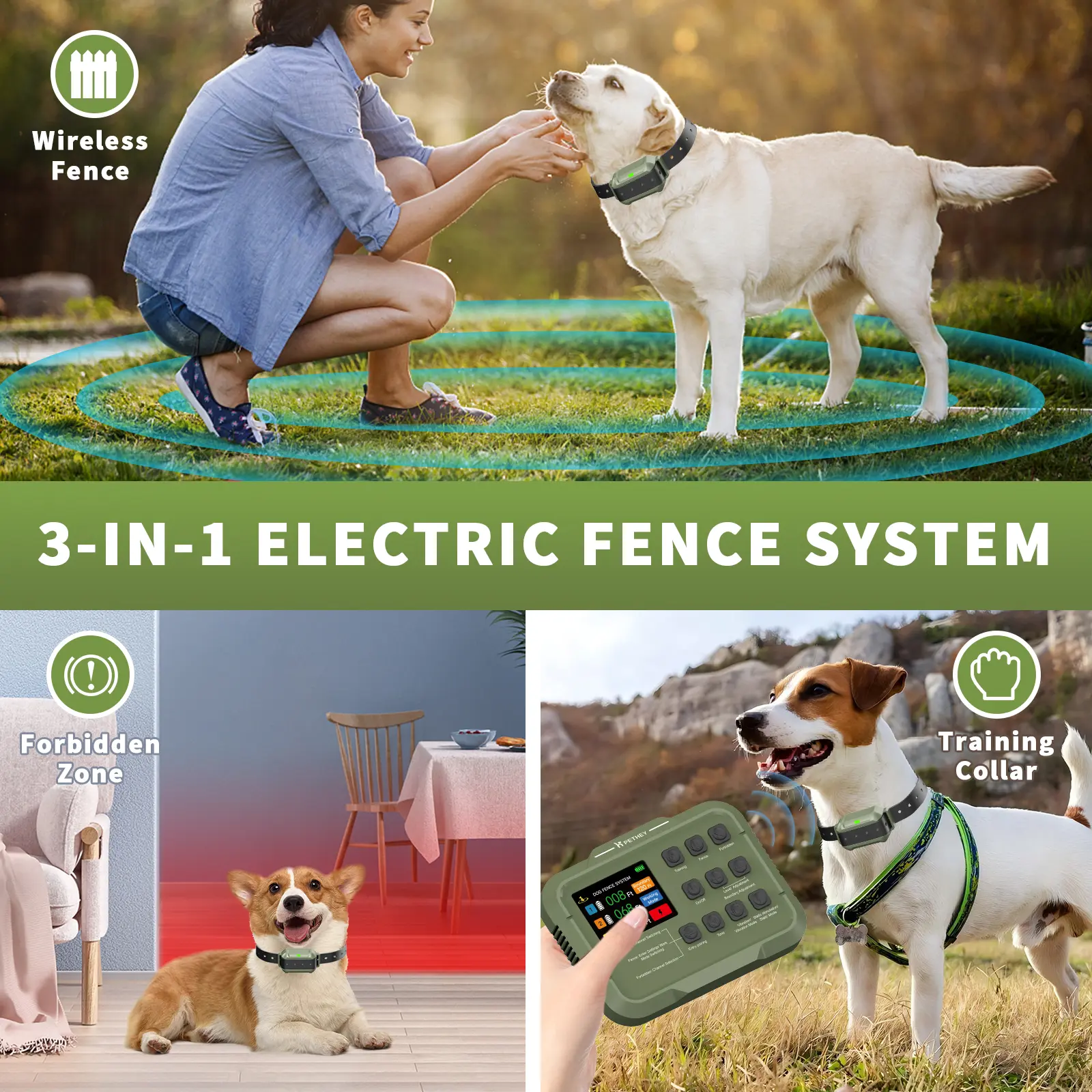 Outdoor Anti Lost Pet IPX7 Waterproof Camping GPS Wireless Electric Dog Fence Shock Training Collar Dog Containment System