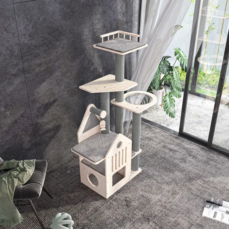 Large Cat Tree Cat Climbing Frame Vertical Scratching Post Pet Toy Condo Wood Cat Scratcher