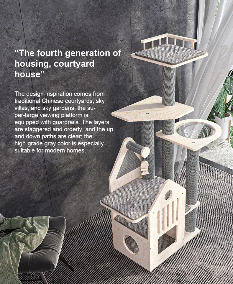 Large Cat Tree Cat Climbing Frame Vertical Scratching Post Pet Toy Condo Wood Cat Scratcher