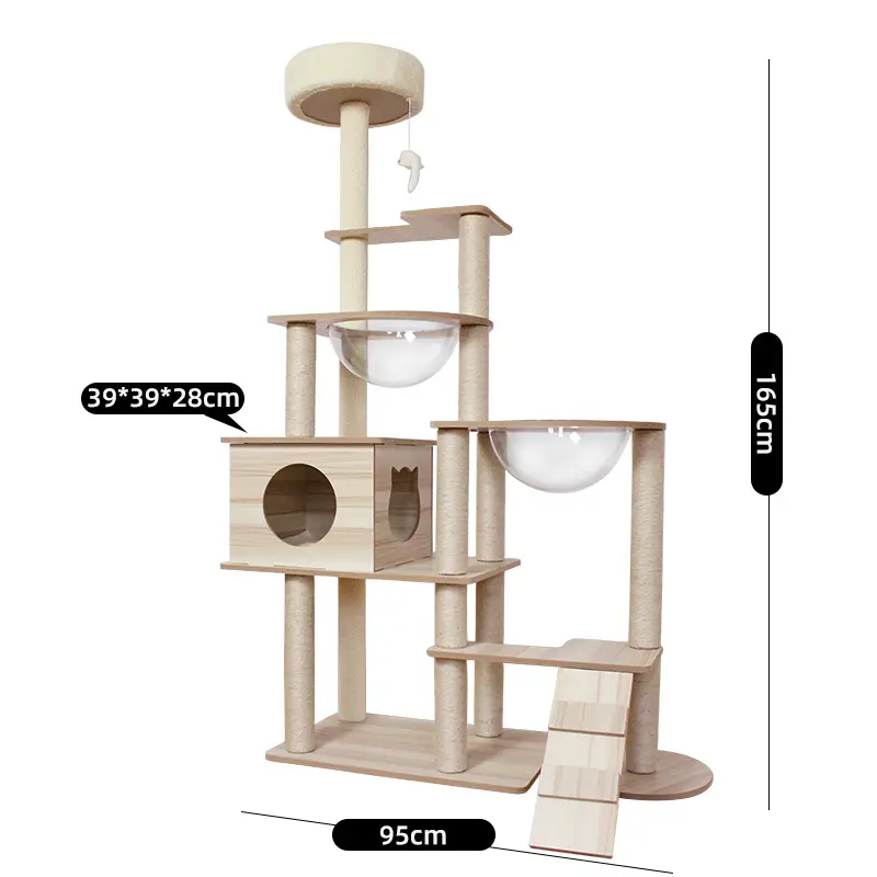 Factory Supply Hoopet Stable Sturdy Multi-functional Activity Centre Wood Large Scratching Cat Tree Tower Condo