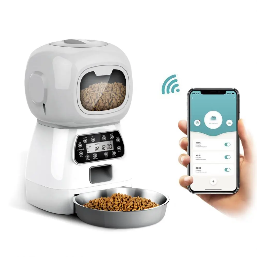 Custom Smart 3.5L Robot Cat Dog Bowls Food Dispenser 4 Meals Timed Auto Voice Playback Wifi APP Automatic Pet Feeder
