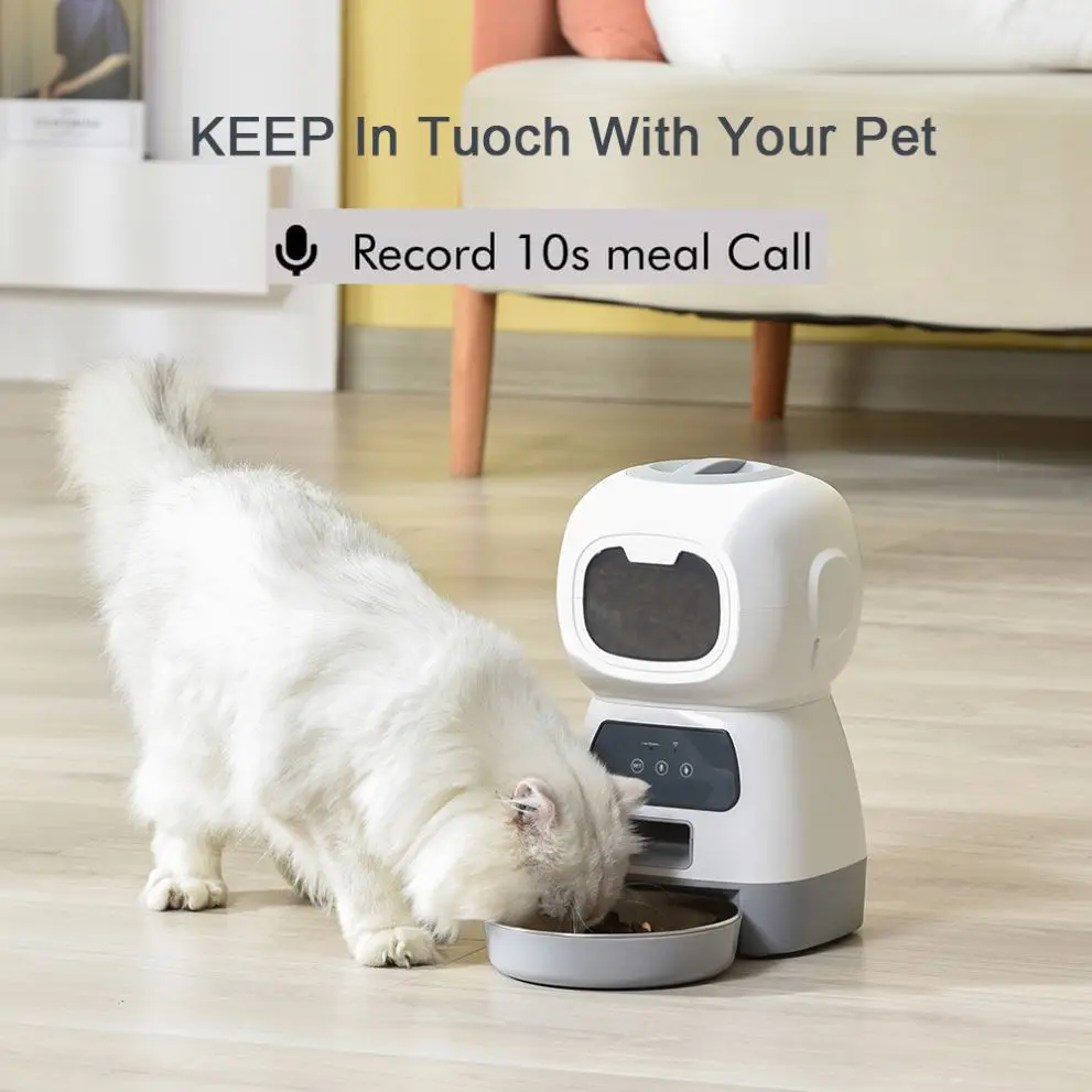 Custom Smart 3.5L Robot Cat Dog Bowls Food Dispenser 4 Meals Timed Auto Voice Playback Wifi APP Automatic Pet Feeder