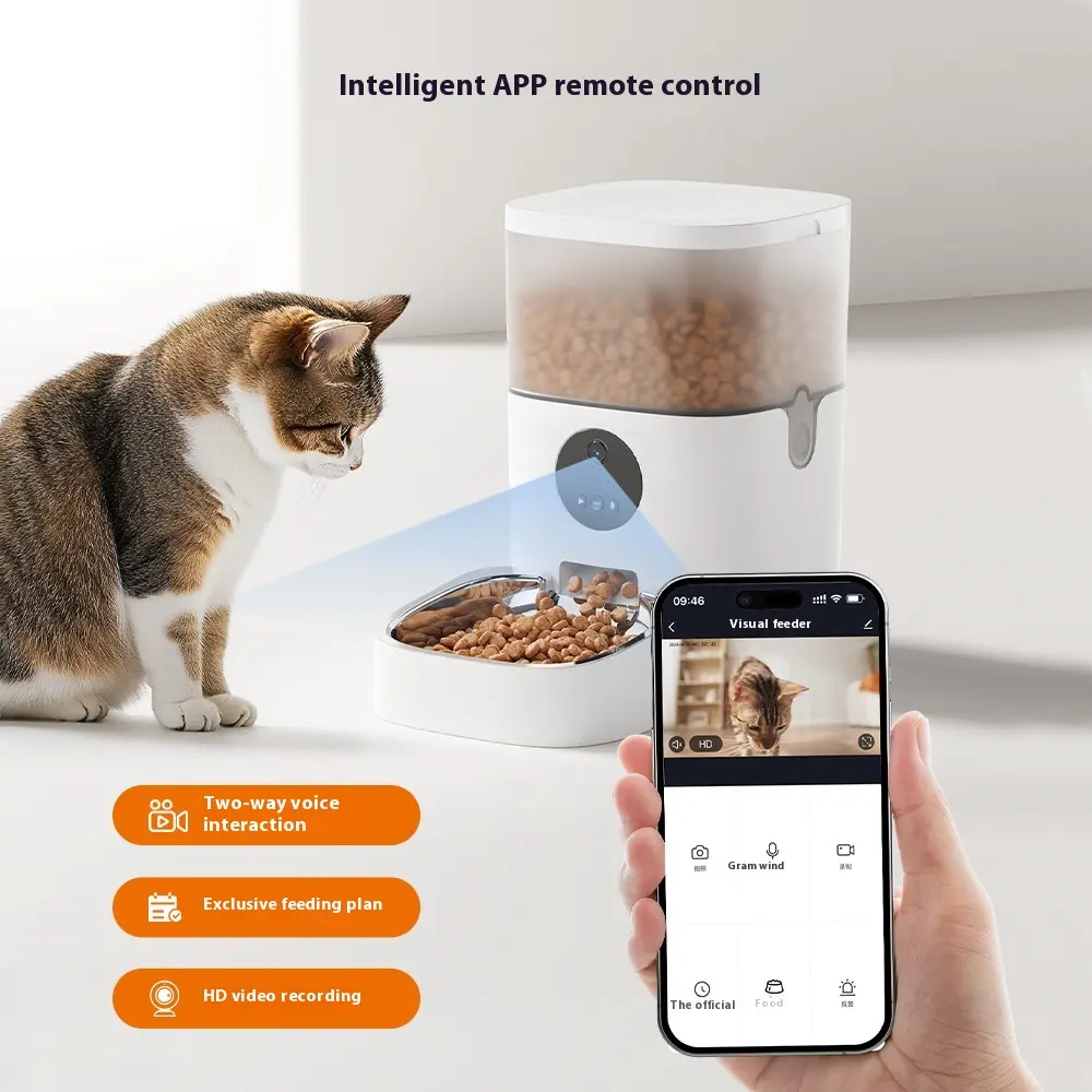 Automatic Pet Food Dispenser 4L/6L Capacity Timing Quantitative Pet Feeder for Cats Dogs with Video Remote