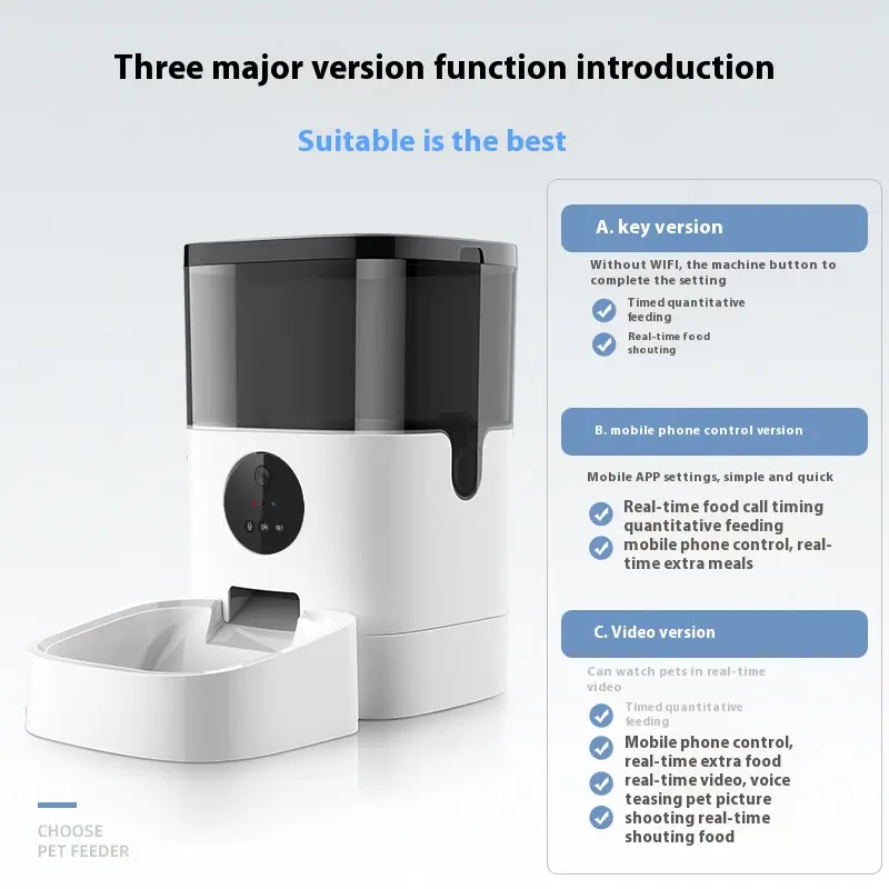 Automatic Pet Food Dispenser 4L/6L Capacity Timing Quantitative Pet Feeder for Cats Dogs with Video Remote