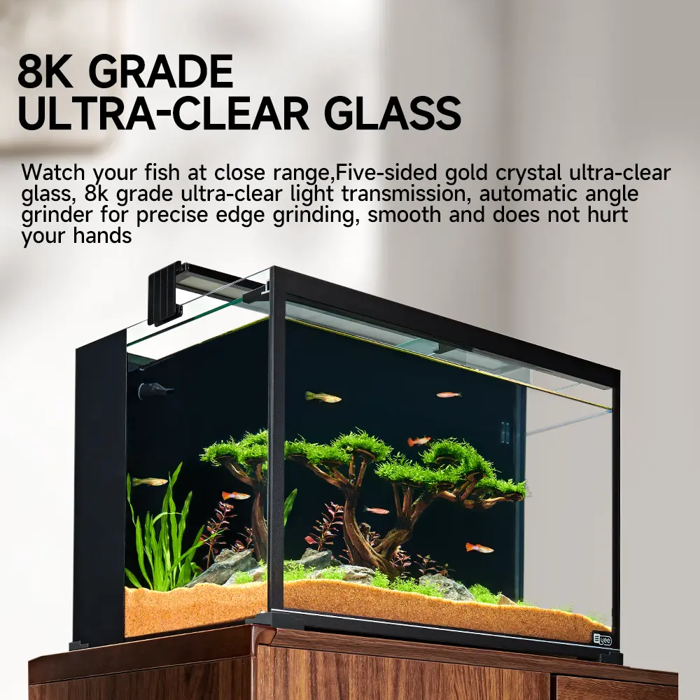 Wholesale Custom Ultra White Clear Glass Fish Tank Modern Rectangular Desktop Ecological Aquarium with Cover