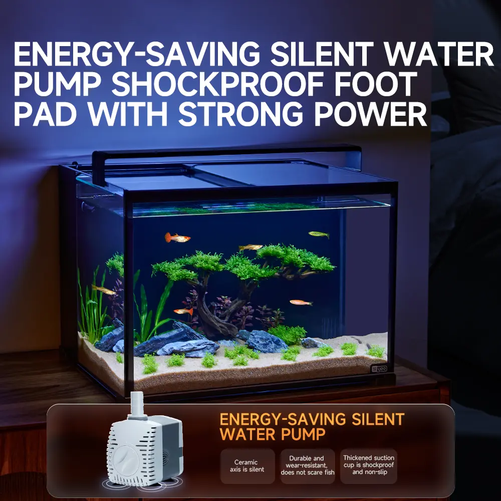 Wholesale Custom Ultra White Clear Glass Fish Tank Modern Rectangular Desktop Ecological Aquarium with Cover