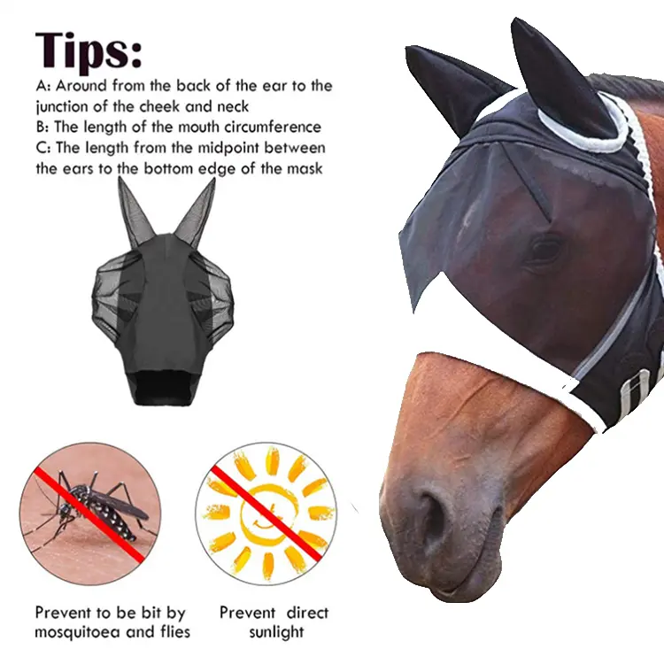 Horse Fly Mask for Moonblindness Horses With Ears and Nose Best Super Comfort Starchy Fitting Horse Fly Mask