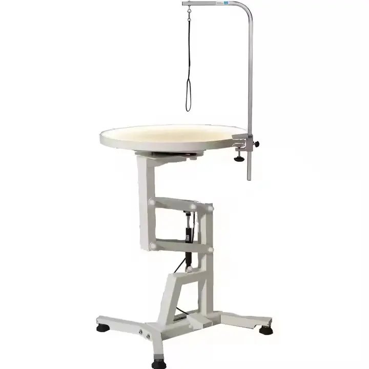 Electric Lifting Veterinary Exam Table 360° Round Rotating Dog Hair Cutting Table  LED Lighted Pet Grooming Table for Small Pets